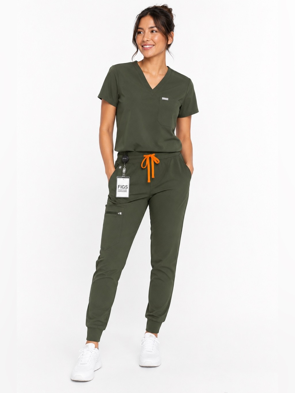 FIGS Technical Collection Jogger Scrub Pants Olive Green XS Petite Drawstring